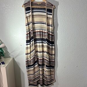 Democracy Women Multicolor Cochet Stripe Long Cardigan pocket  Sweater Size L